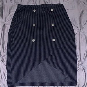 Navy Blue Striped Tulip Skirt